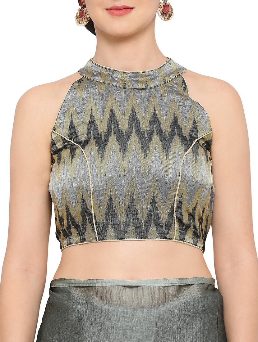 plain grey saree with tassels with blouse - 15344450 - Zoom Image - 4