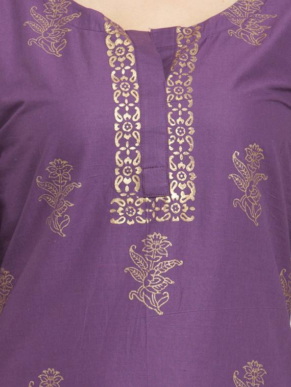 purple cotton straight kurta - 15344544 - Zoom Image - 4