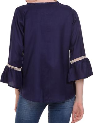 Lace trim flute sleeved top - 15345593 - Standard Image - 4