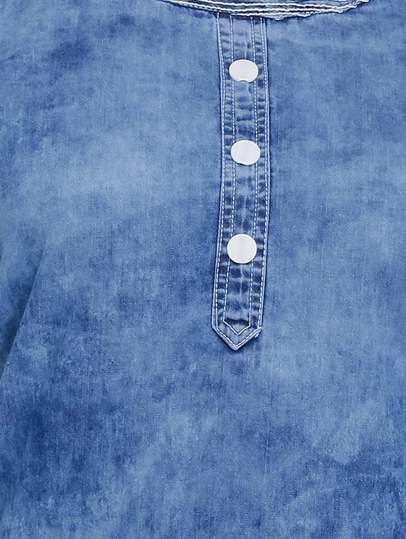 blue denim straight kurta - 15345724 - Zoom Image - 4