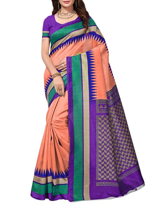 Contrast bordered bhagalpuri saree with blouse - 15346668 - Standard Image - 1