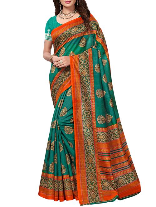 Contrast bordered bhagalpuri saree with blouse - 15346714 - Standard Image - 1