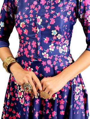 blue silk flared gown - 15346873 - Standard Image - 4