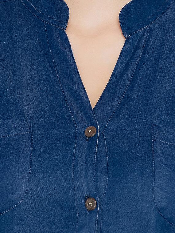 mandarin collar denim shirt - 15351466 - Zoom Image - 4