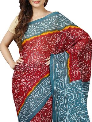 contrast bordered bandhani saree with blouse - 15353605 - Standard Image - 4