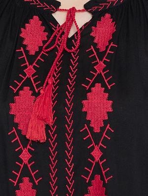 embroidered tie up neck dress - 15353839 - Standard Image - 4