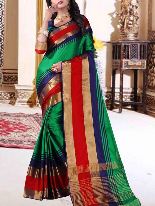 striped zari border saree - 15354578 - Standard Image - 1