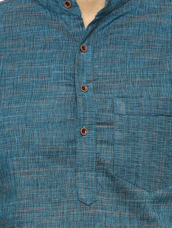 blue cotton short kurta - 15355408 - Zoom Image - 4