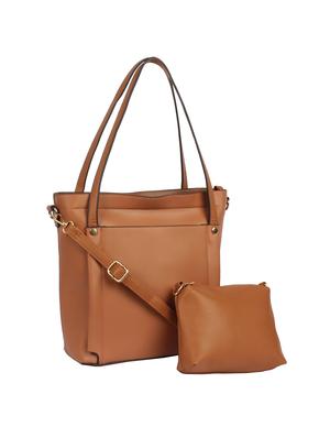 brown leatherette (pu) combo handbag - 15360264 - Standard Image - 4