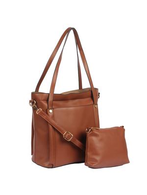 tan leatherette (pu) combo handbag - 15360266 - Standard Image - 4