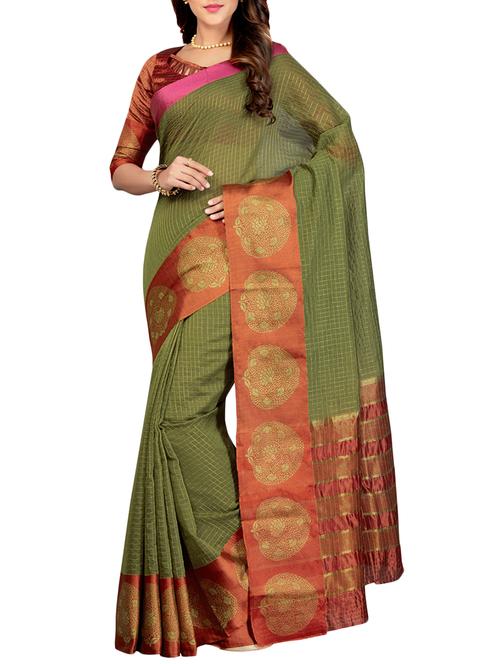 contrast bordered woven saree with blouse - 15363723 - Standard Image - 1