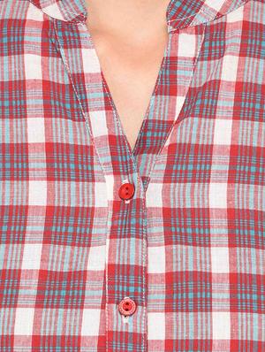 mandarin collar checkered shirt - 15363894 - Standard Image - 4