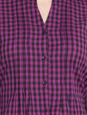 pin tucks detail checkered tunic - 15367079 - Standard Image - 4