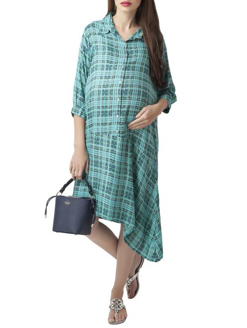 checkered asymmetric maternity wear dress - 15376024 - Standard Image - 1
