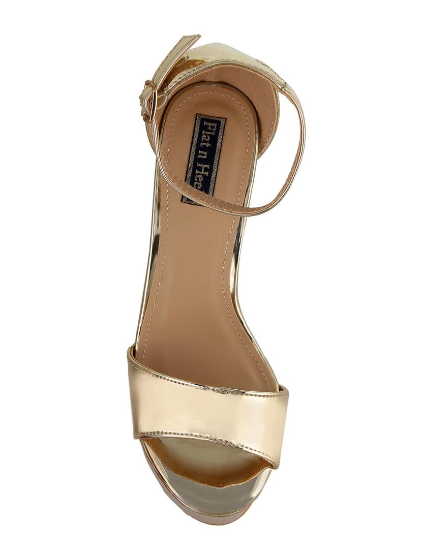 gold leatherette ankle strap sandals - 15386127 - Zoom Image - 4