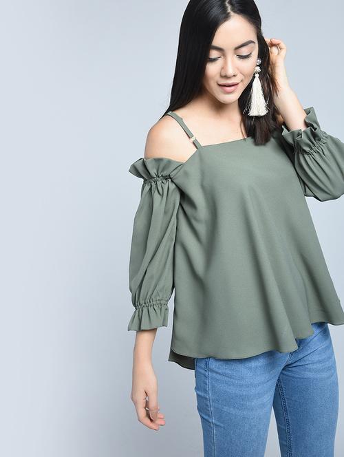 cold shoulder frill trim top - 15396233 - Very Small Image - 1