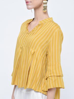 layered sleeve pleated striped top - 15399066 - Standard Image - 4