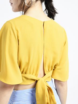 bell sleeves tie back crop top - 15399367 - Standard Image - 4