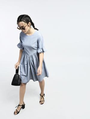 striped gather detail dress - 15399375 - Standard Image - 4