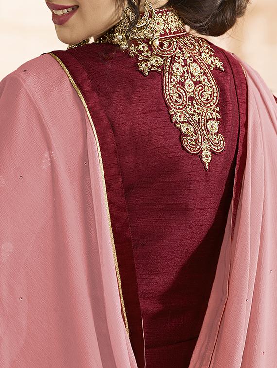 Embroidered semi-stitched churidaar suit - 15410230 - Zoom Image - 4