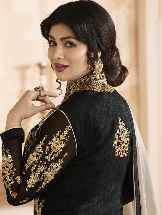 Embroidered semi-stitched churidaar suit - 15410232 - Zoom Image - 4