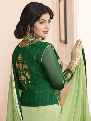 Embroidered semi-stitched churidaar suit - 15410233 - Standard Image - 4