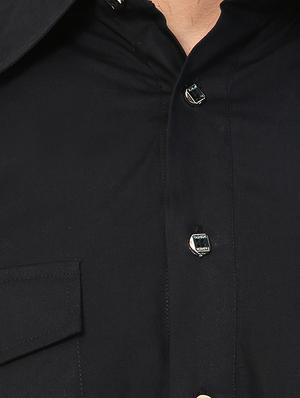black solid pathani kurta - 15410444 - Standard Image - 4