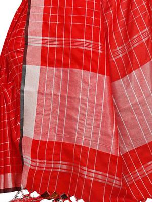 Linen Checkered woven saree with blouse - 15410858 - Standard Image - 4