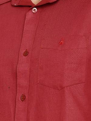 red cotton linen casual shirt - 15411215 - Standard Image - 4