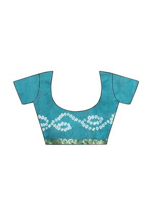 zari border bandhani saree with blouse - 15411616 - Standard Image - 4