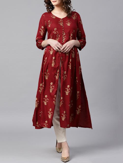 high slit block printed kurta - 15413375 - Standard Image - 1