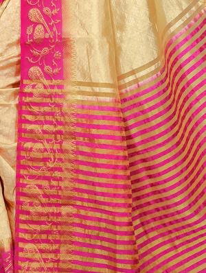 Contrast bordered tussar silk saree with blouse - 15413838 - Standard Image - 4