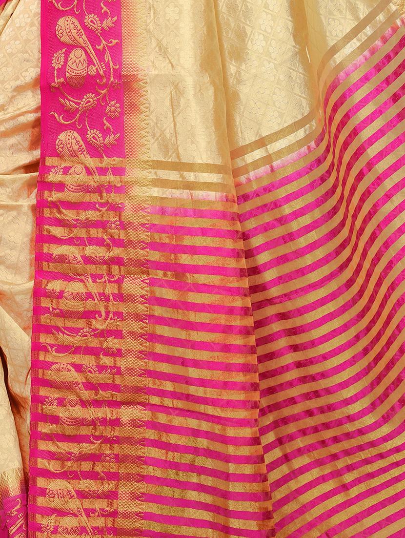 Contrast bordered tussar silk saree with blouse - 15413838 - Zoom Image - 4