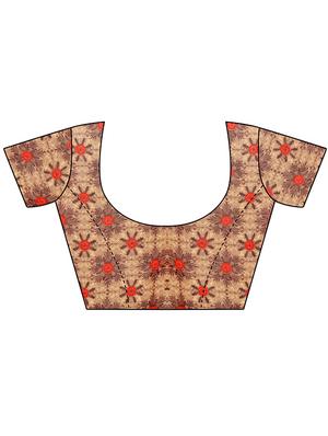 Contrast bordered printed saree with blouse - 15414363 - Standard Image - 4