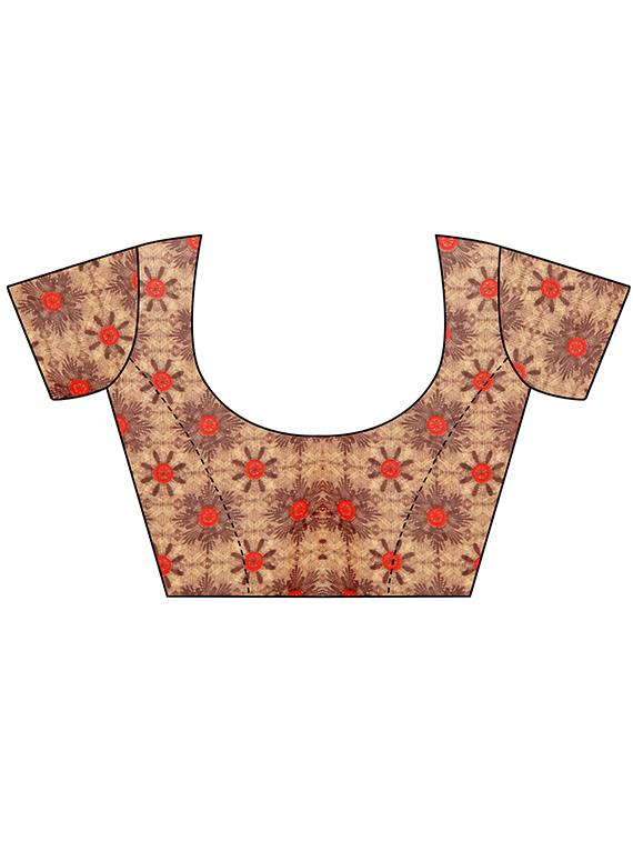 Contrast bordered printed saree with blouse - 15414363 - Zoom Image - 4