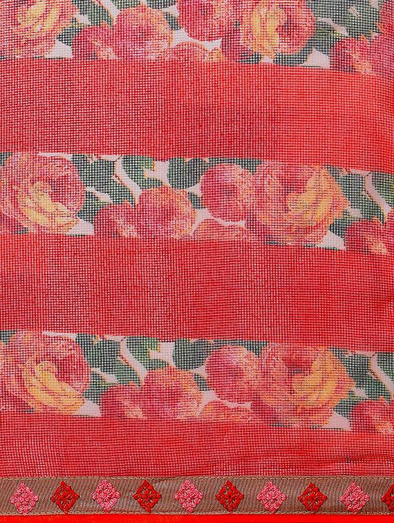Floral printed saree with blouse - 15414835 - Zoom Image - 4