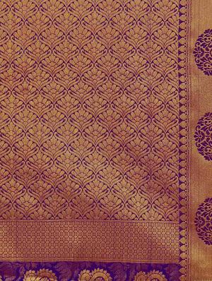 Golden paisley zari kanjivaram saree with blouse - 15415212 - Standard Image - 4