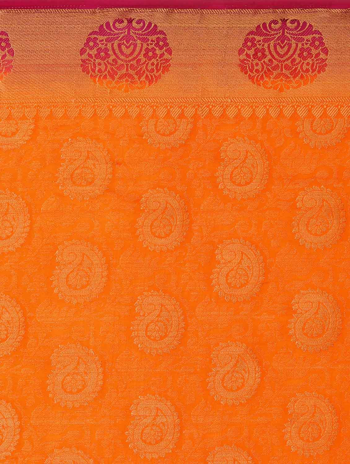 Golden paisley zari kanjivaram saree with blouse - 15415213 - Zoom Image - 4