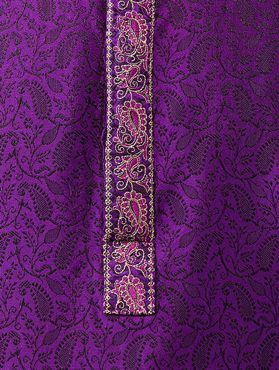 purple silk blend kurta pyjama set - 15415951 - Zoom Image - 4