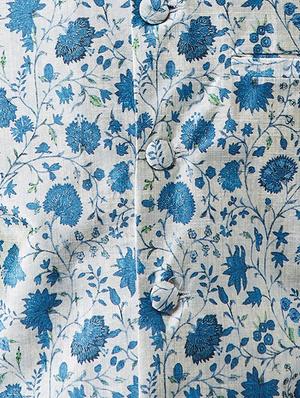 blue silk blend kurta pyjama set with nehru jacket - 15415957 - Standard Image - 4