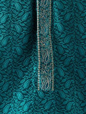 teal green and gold silk blend dhoti kurta set - 15416031 - Standard Image - 4
