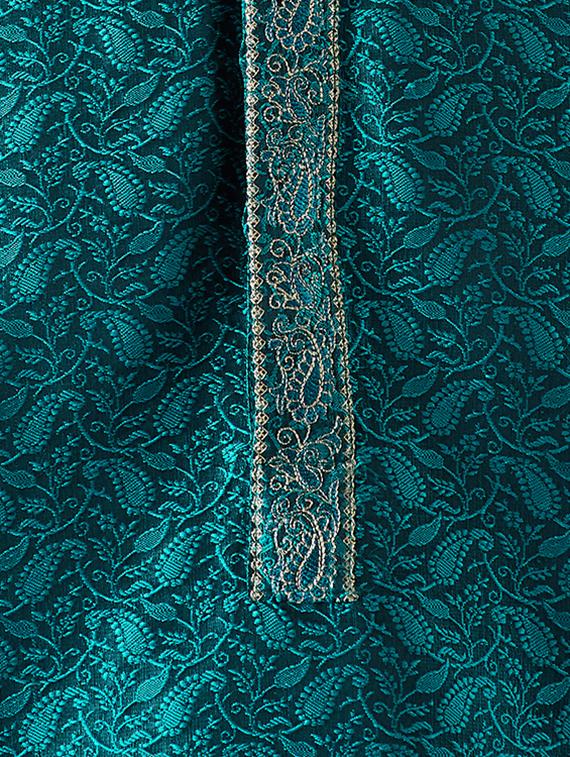 teal green and gold silk blend dhoti kurta set - 15416031 - Zoom Image - 4