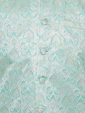 green and off white silk blend kurta pyjama set - 15416080 - Standard Image - 4