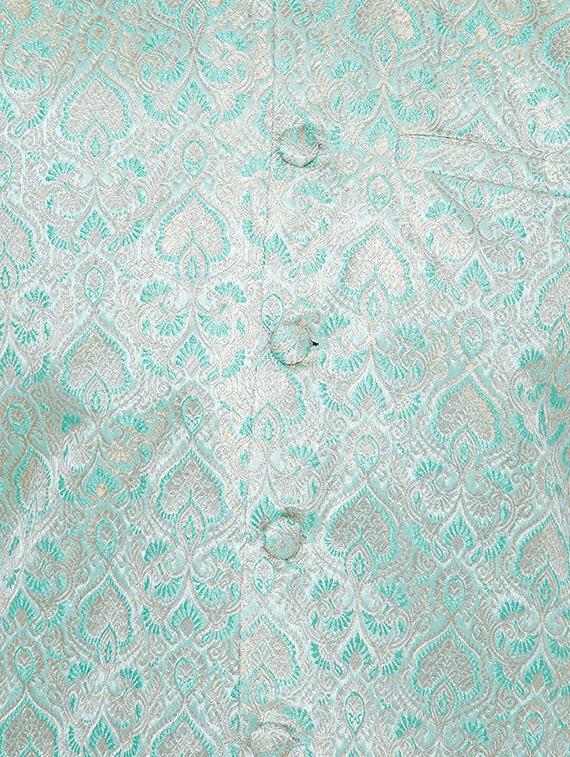 green and off white silk blend kurta pyjama set - 15416080 - Zoom Image - 4
