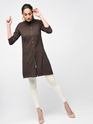 brown cotton aline kurti - 15416324 - Standard Image - 4