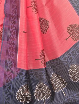 Contrast bordered bhagalpuri saree with blouse - 15416459 - Standard Image - 4