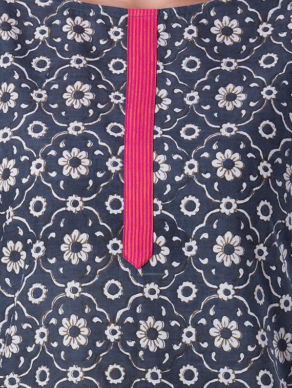 grey cotton straight kurti - 15417901 - Zoom Image - 4