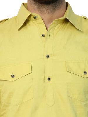 green cotton pathani kurta - 15418090 - Standard Image - 4
