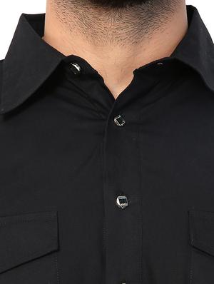 black cotton pathani kurta - 15418092 - Standard Image - 4