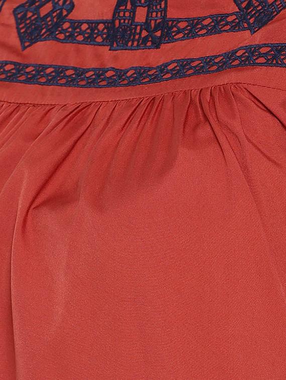 embroidered yoke mock neck top - 15418739 - Zoom Image - 4